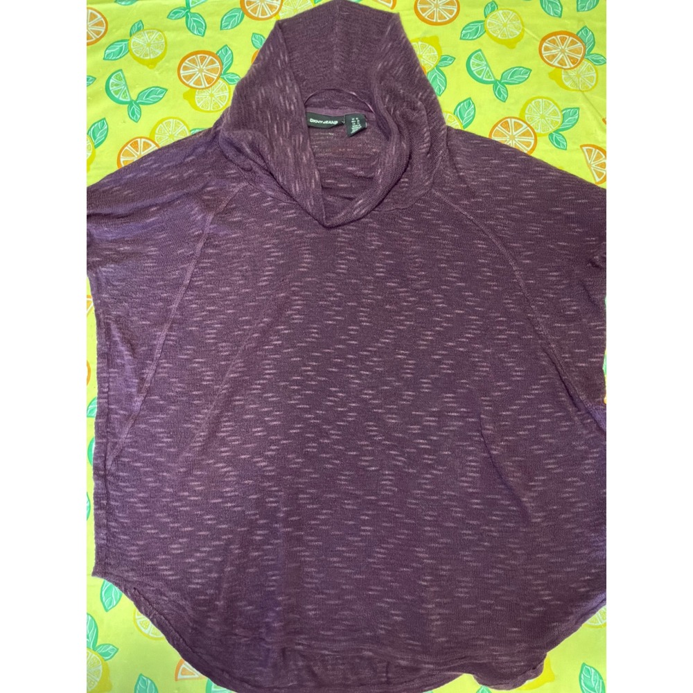 Gorpcore Womens DKNY Jeans Hooded Poncho Top XL Purple Space Dye Knit